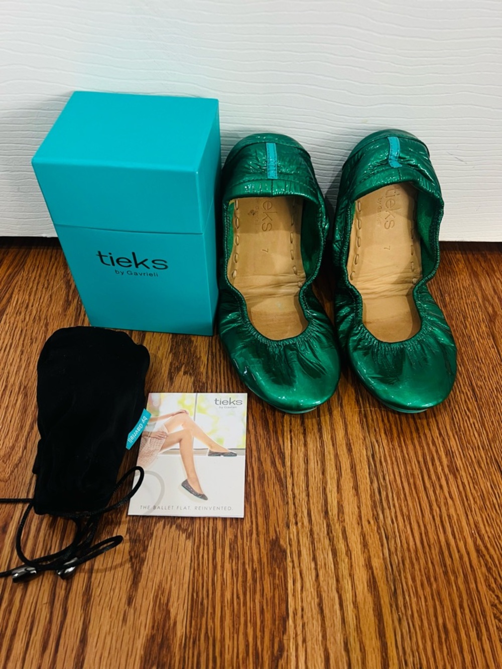Tieks Metallic Emerald Green Foldable Ballet Flats
